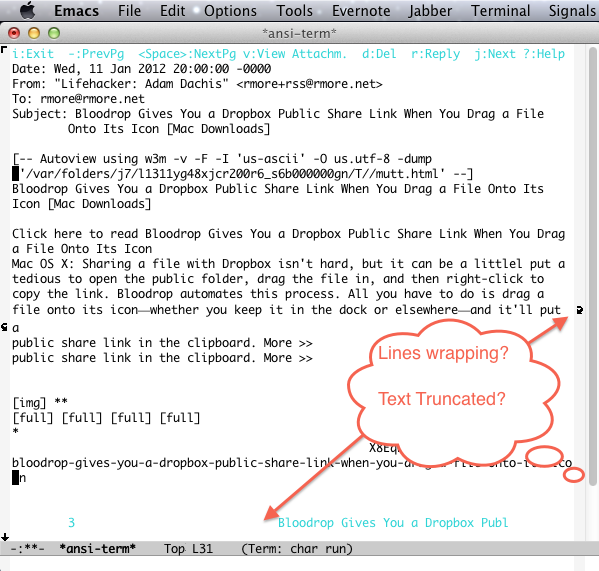 Screen shot of Emacs Lines Wrapping When They Shouldn't